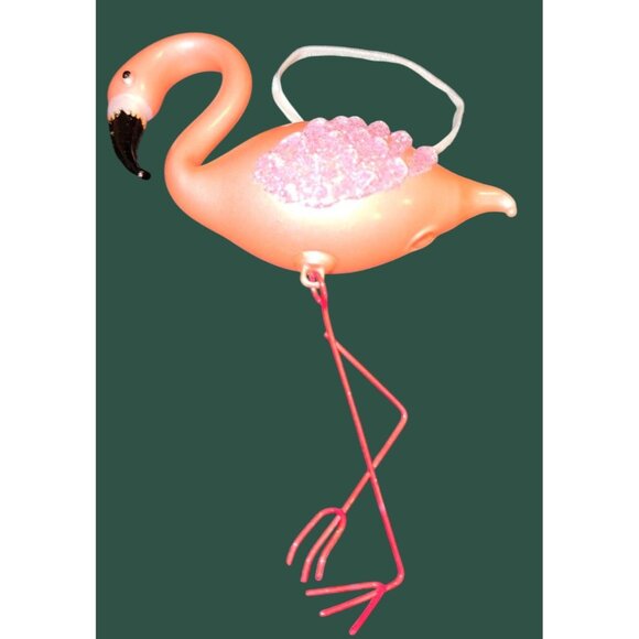 Pink Flamingo Hanging Ornament With Glitter Accents & Red Metal Legs - Picture 1 of 7